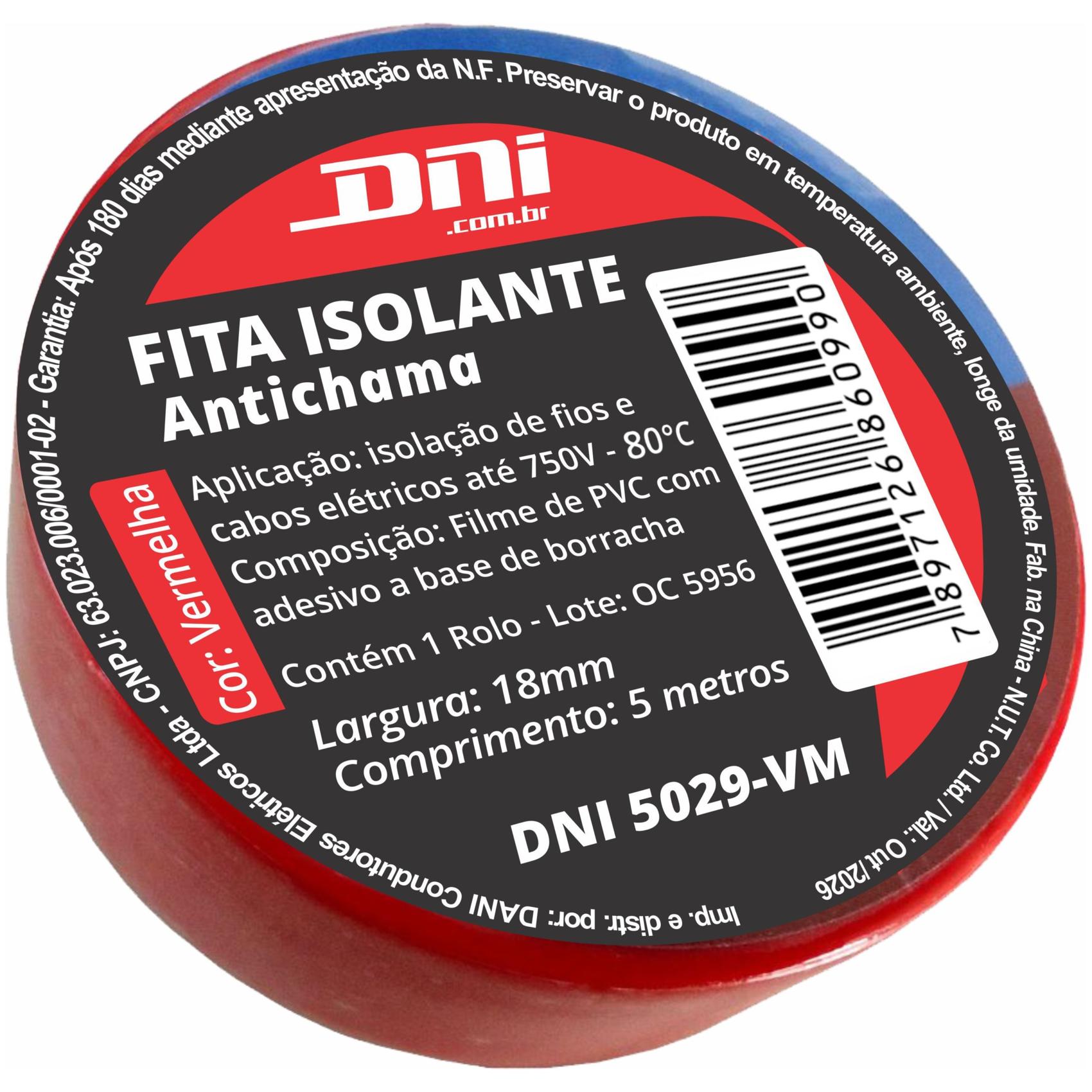 Fita Isolante em PVC Vermelha Rolo 5 Metros - DNI - 5029-VM
