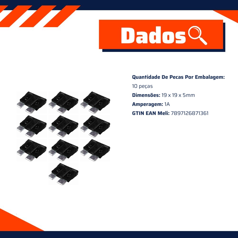 Kit 10 Fusível Lâmina 1A Universal - DNI - 316001