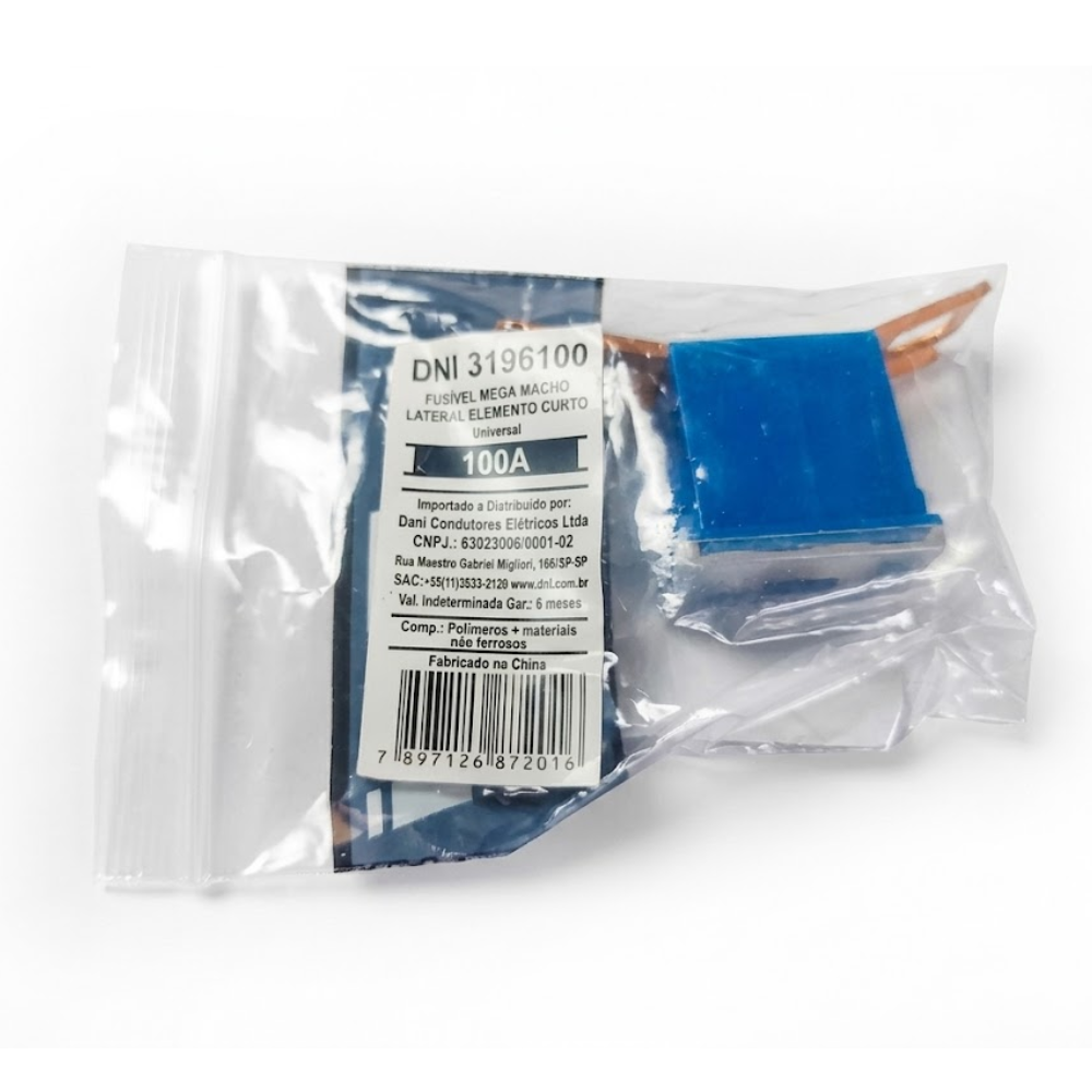 Fusível Mega Macho Lateral Elemento Curto 100A Universal - DNI - 3196100