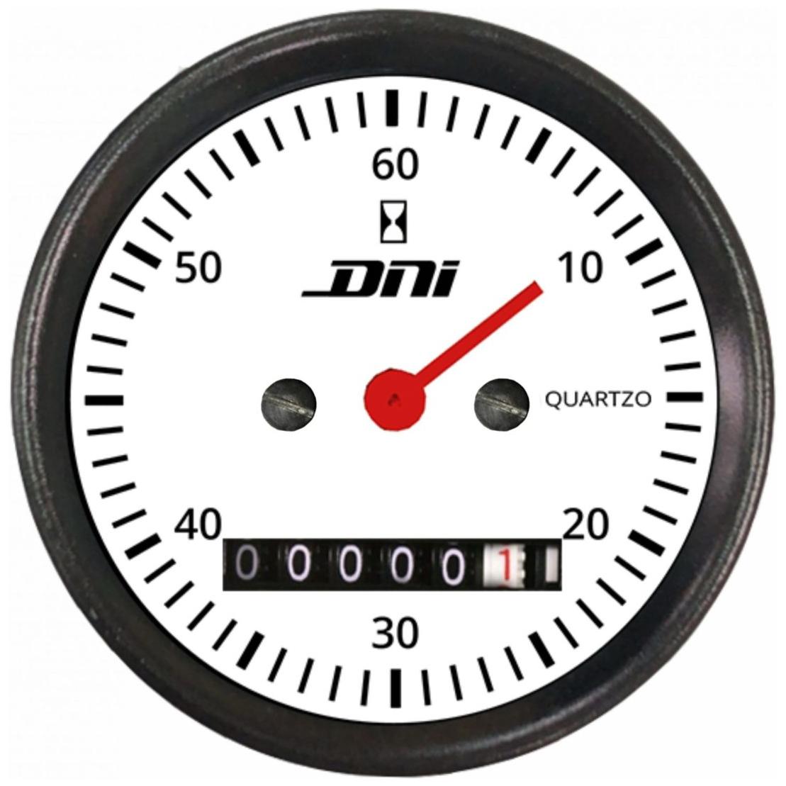 Horímetro Fundo Branco e Aro Preto com Iluminação 52mm Bivolt Universal - DNI - 4501-BR