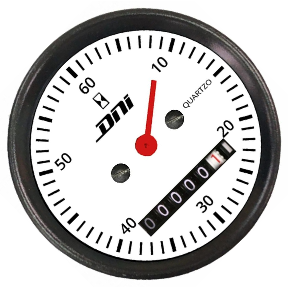 Horímetro Fundo Branco e Aro Preto com Iluminação 52mm Bivolt Universal - DNI - 4501-BR