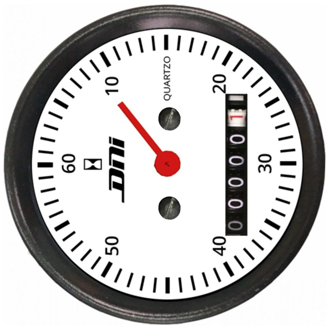 Horímetro Fundo Branco e Aro Preto com Iluminação 52mm Bivolt Universal - DNI - 4501-BR