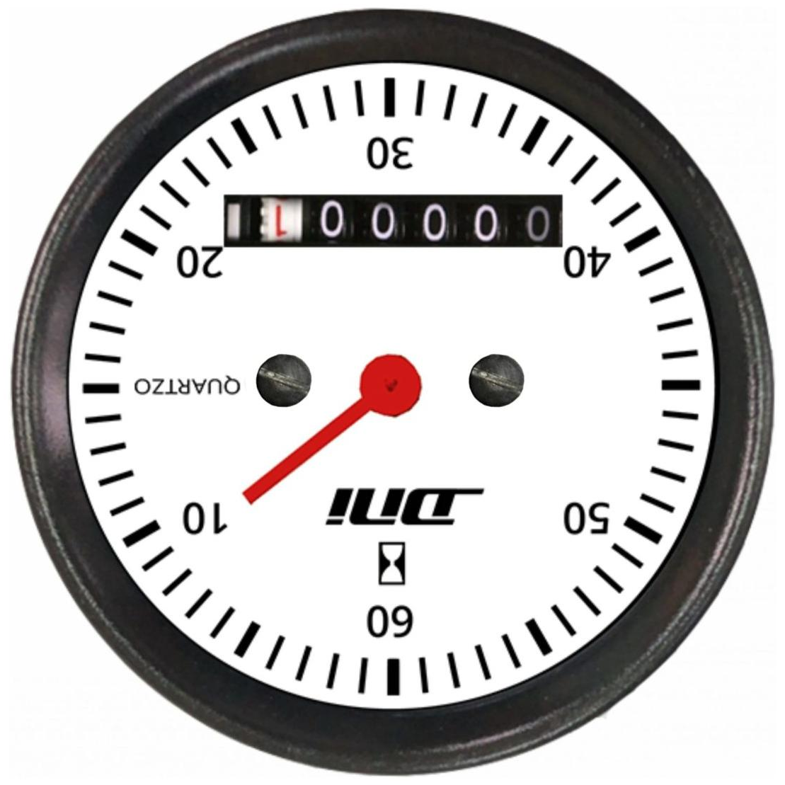 Horímetro Fundo Branco e Aro Preto com Iluminação 52mm Bivolt Universal - DNI - 4501-BR