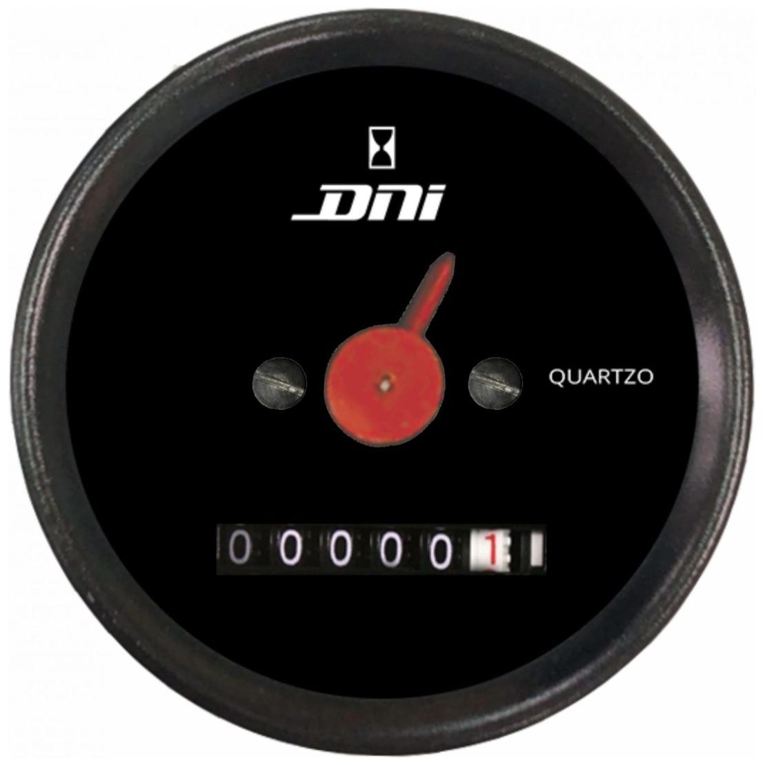 Horímetro Fundo Preto Liso Aro Preto com Iluminação 52mm Bivolt Universal - DNI - 4510