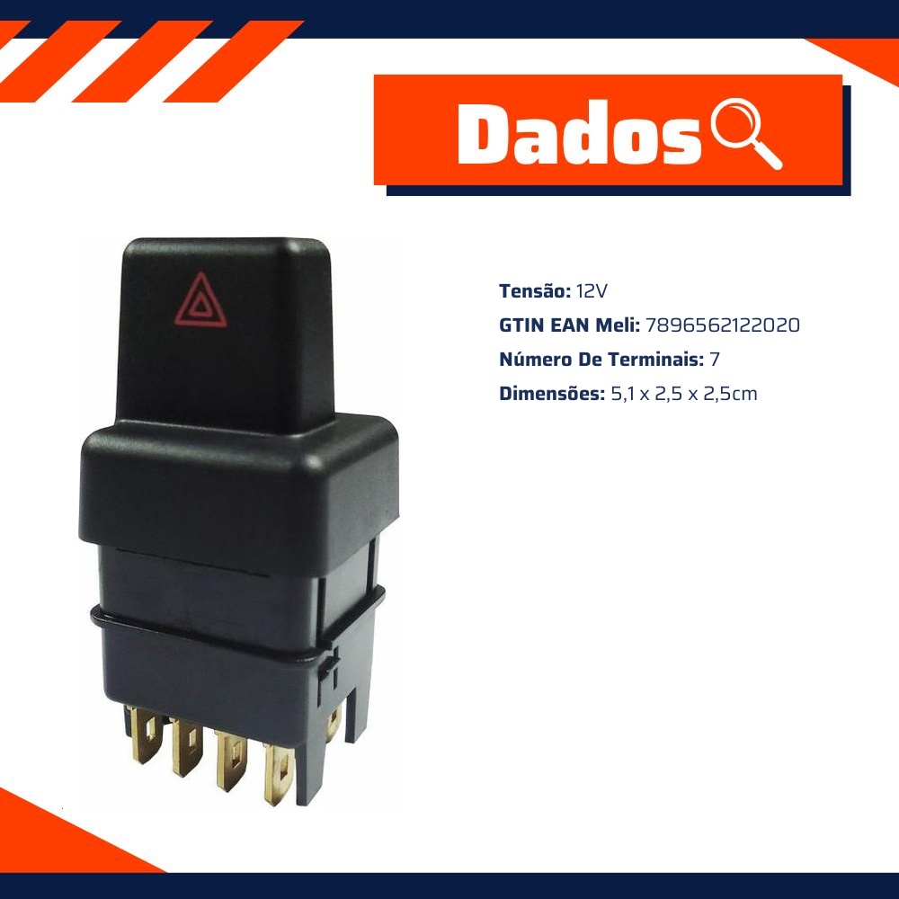 Interruptor de Luz de Emergência Botão do Pisca Alerta - DNI - 2202