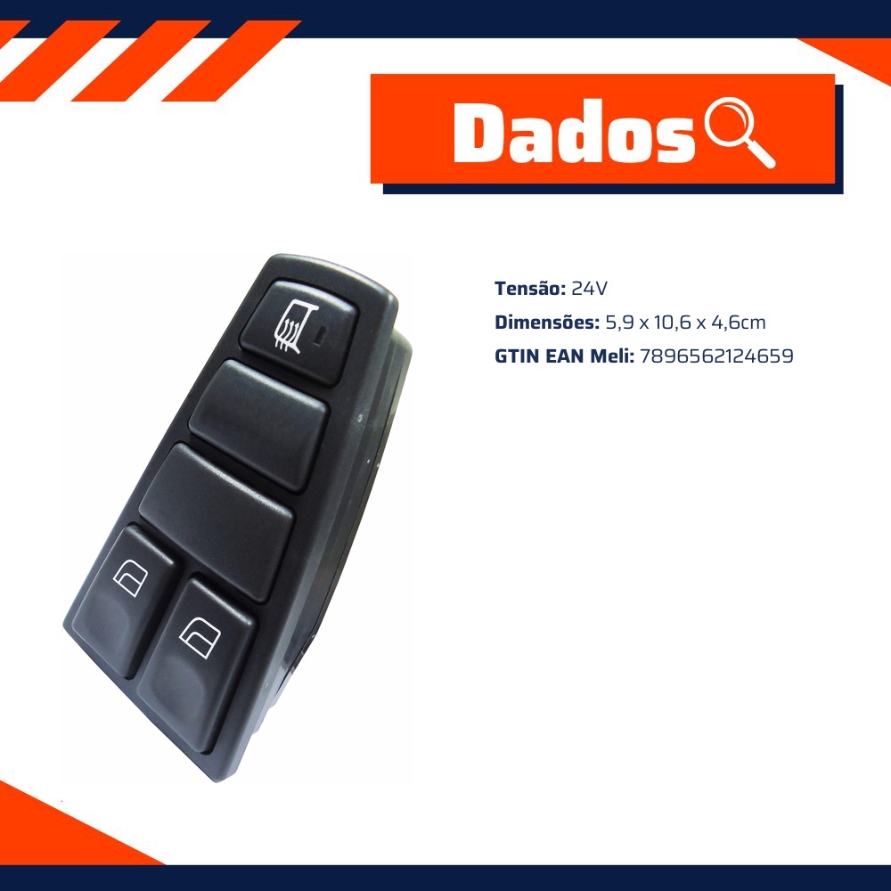 Interruptor de Vidro Elétrico Chave Comutadora 24V - DNI - 2465