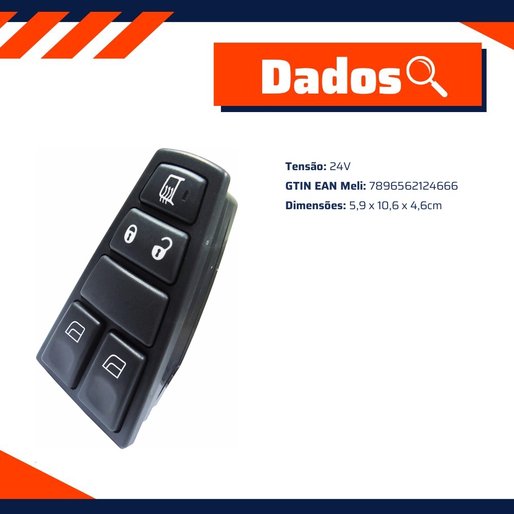 Interruptor de Vidro Elétrico Chave Comutadora 24V - DNI - 2466