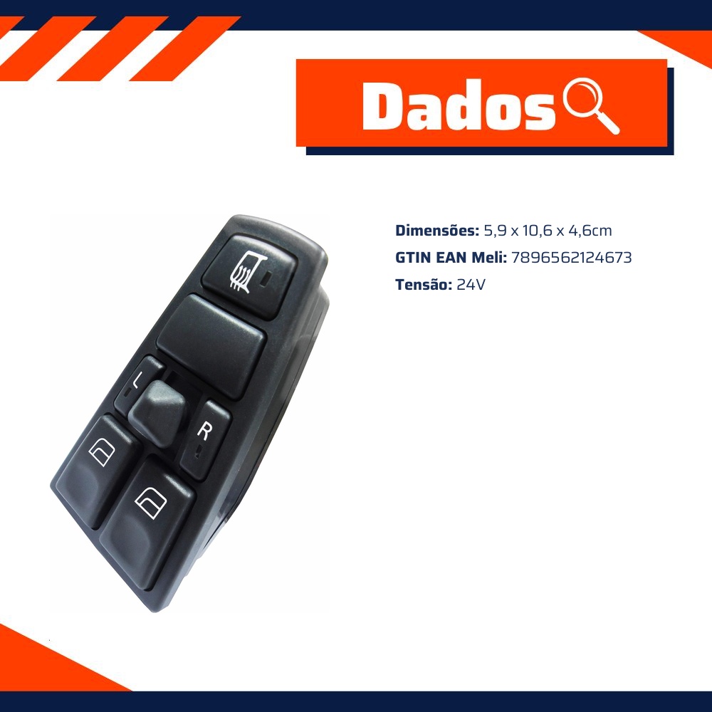 Interruptor de Vidro Elétrico Chave Comutadora 24V - DNI - 2467