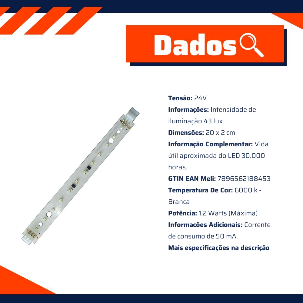 Régua LED 20cm com Conector Lâmpada 24V - DNI - 8845