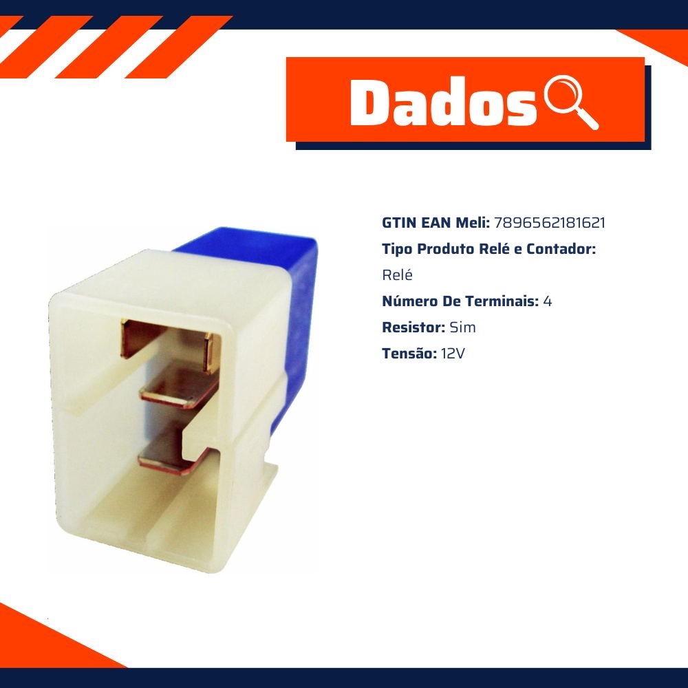 Relé Auxiliar com Resistor 12V 4 Terminais - DNI - 8162