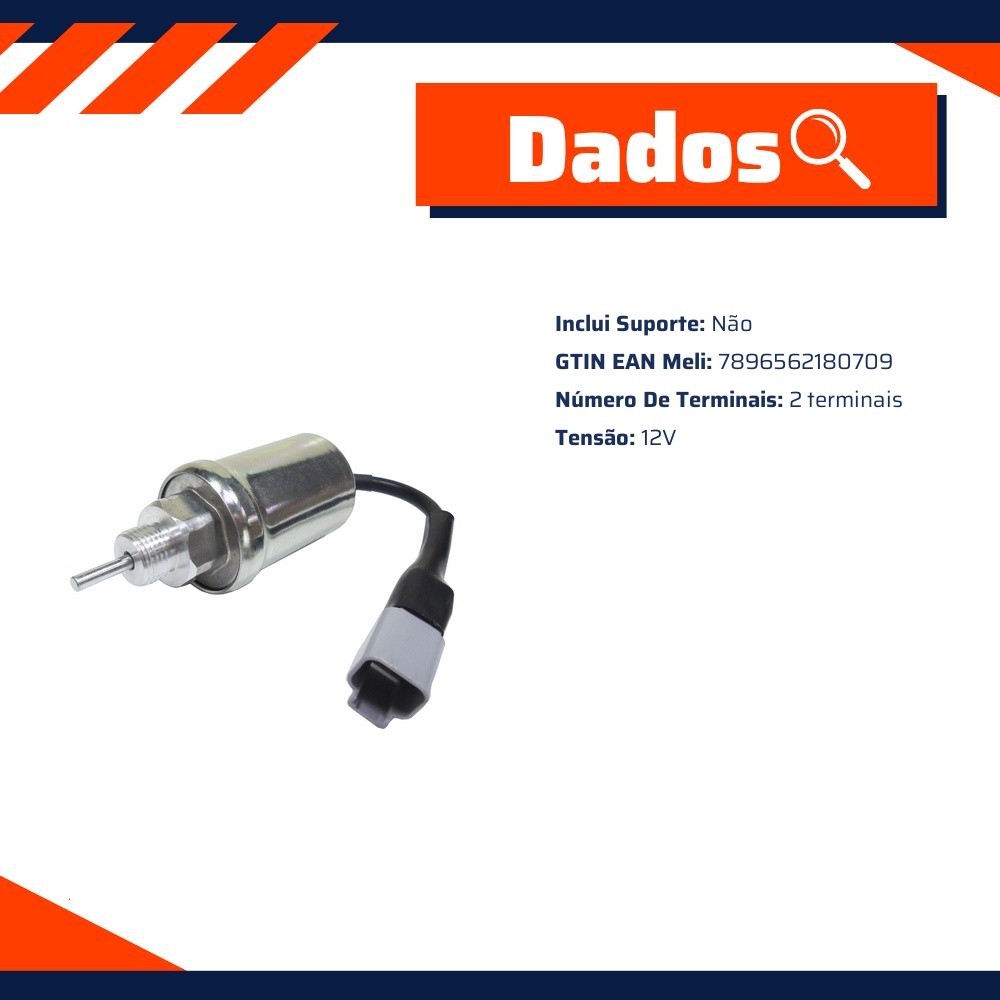 Solenoide de Parada 12V Plug 2 Terminais - DNI - 8070