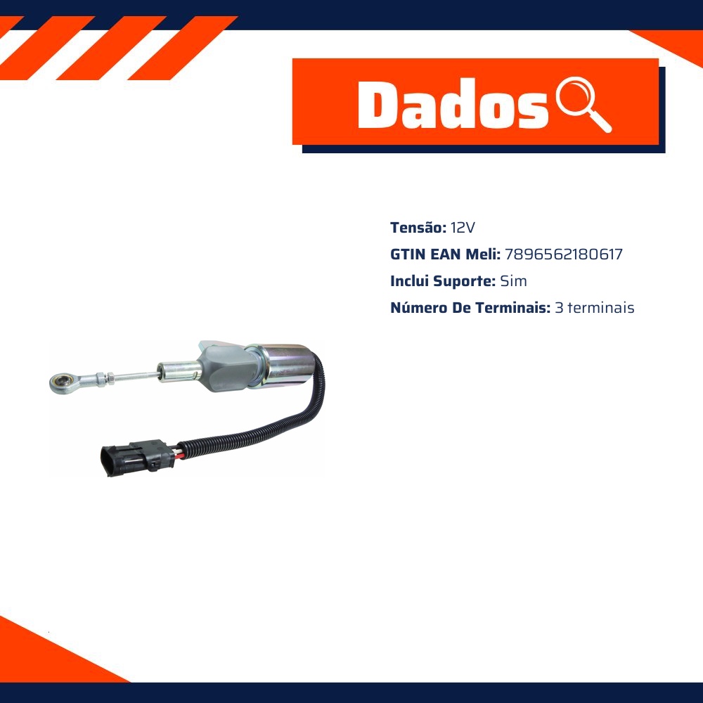 Solenoide de Parada 12V Plug 3 Terminais - DNI - 8061