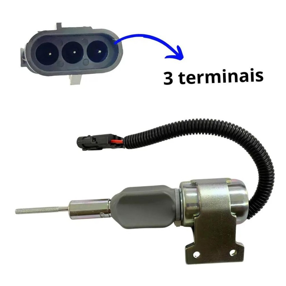 Solenoide de Parada 12V Plug 3 Terminais - DNI - 8069