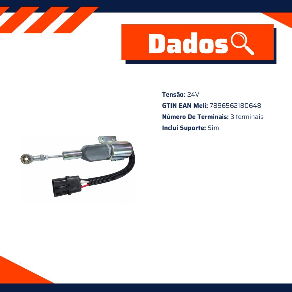 Solenoide de Parada 24V Plug 3 Terminais - DNI - 8064