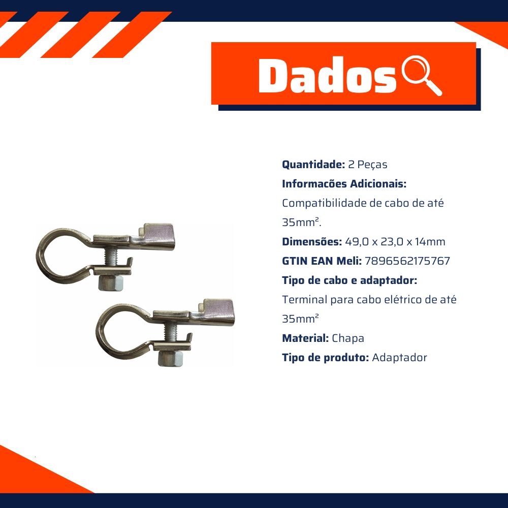 Terminal de Bateria Chapa Kit 2 Peças para Cabo até 35mm² - DNI - 7576