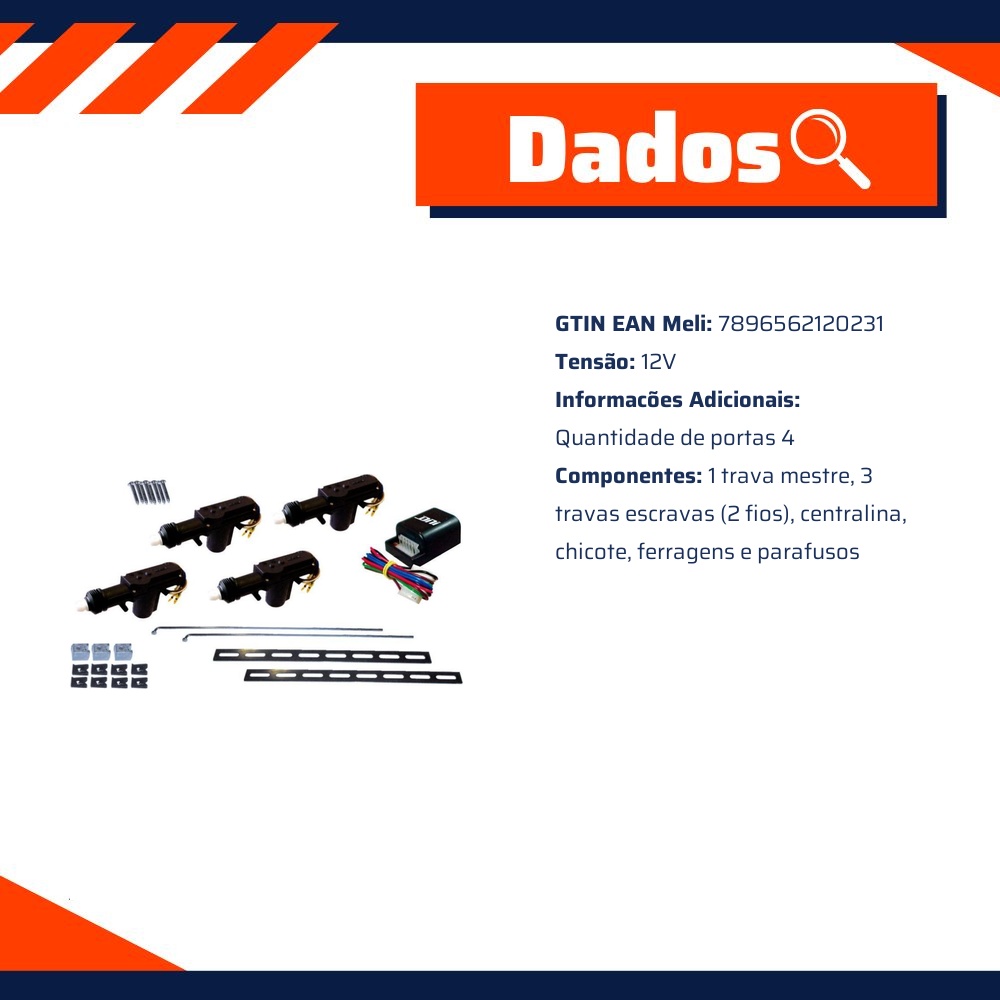 Kit Travas Elétricas 4 Portas 12V - DNI - 2023