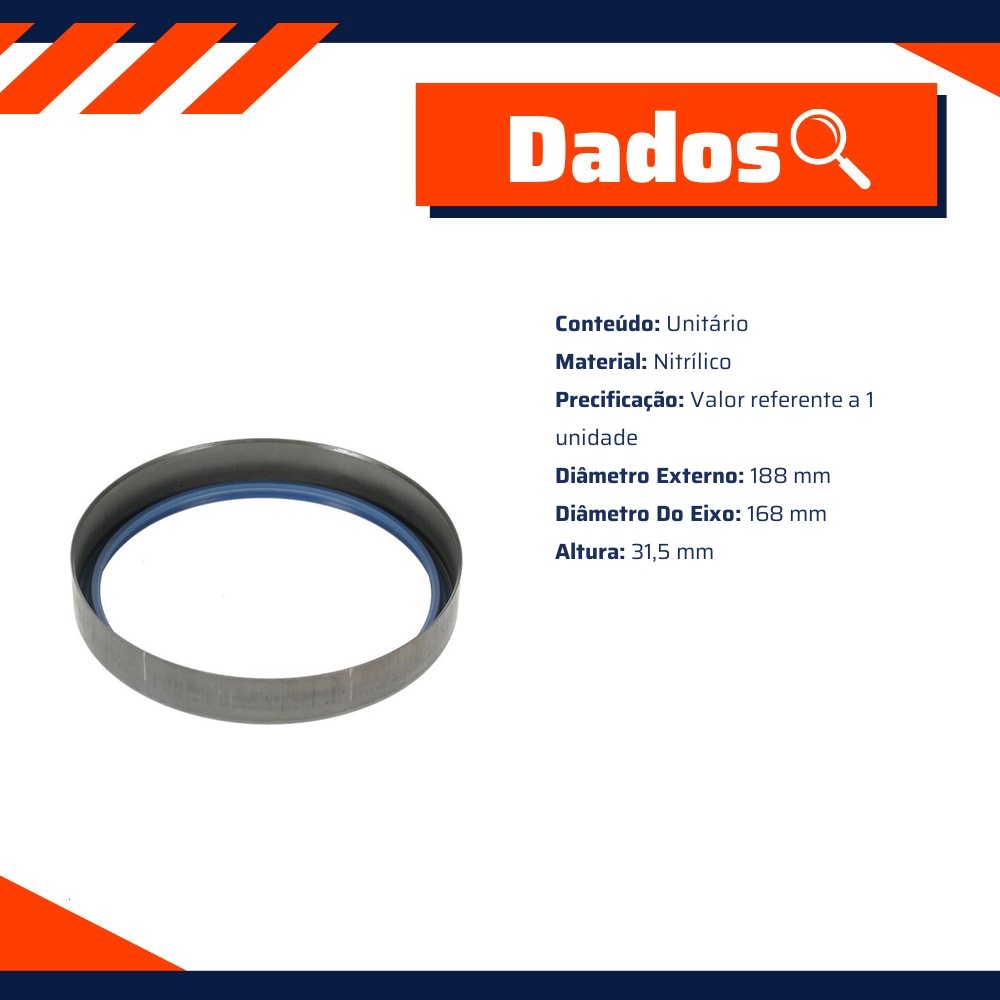 Retentor do Cubo de Roda 168 x 188 x 31,5 mm - Corteco - 1316N