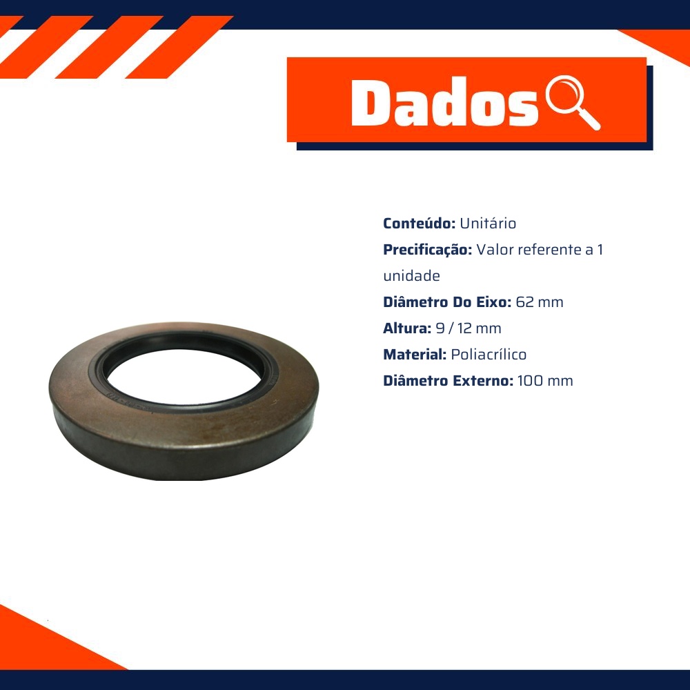 Retentor do Cubo de Roda 62 x 100 x 9/12 mm - Corteco - 7735P