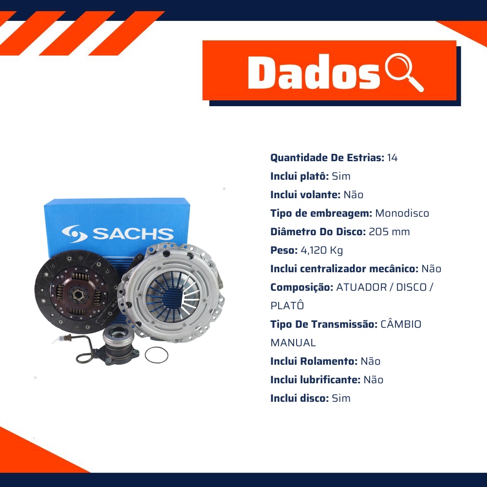 Kit de Embreagem Monodisco - SACHS - 6653