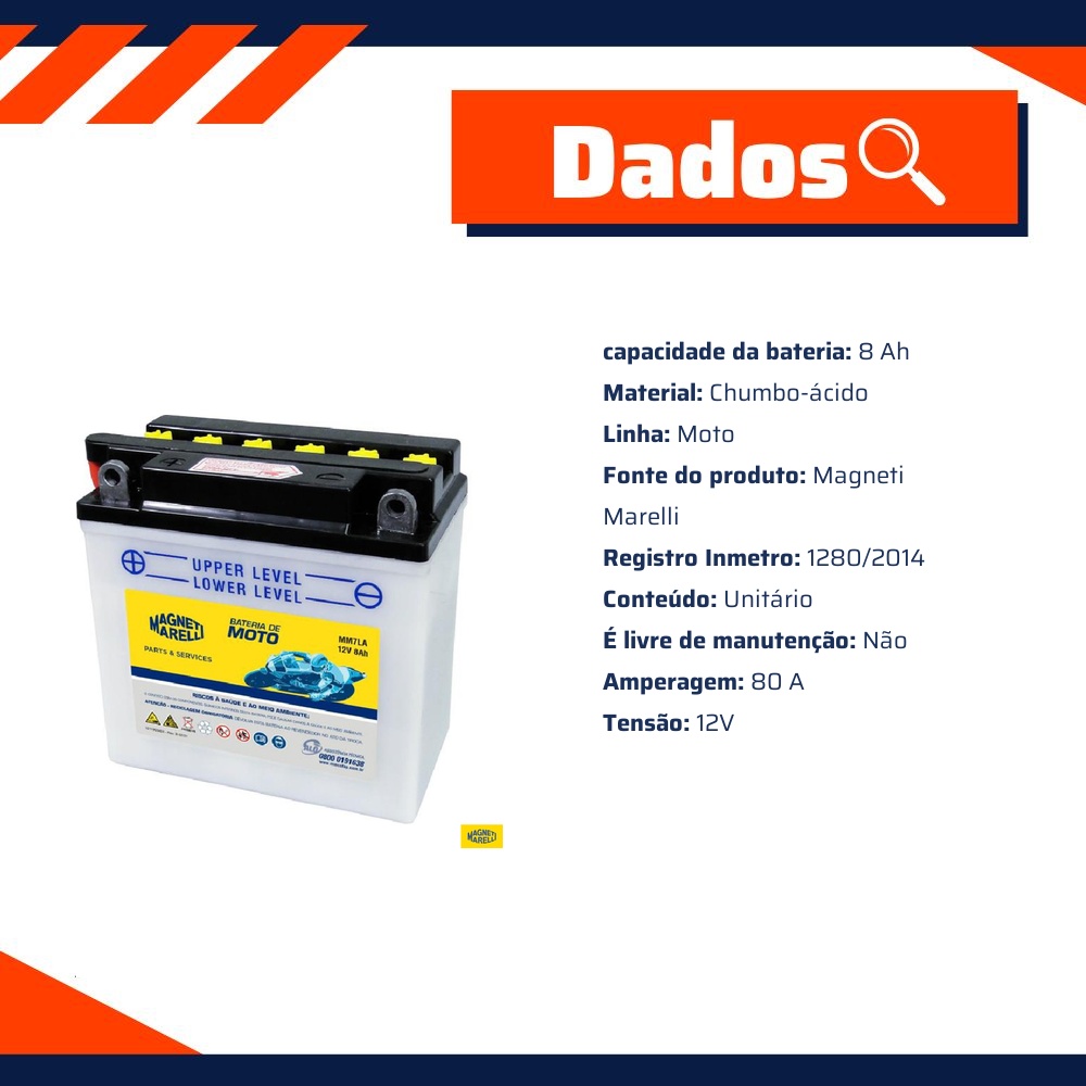 Bateria para Moto 12V 8Ah - Magneti Marelli - MM7LA