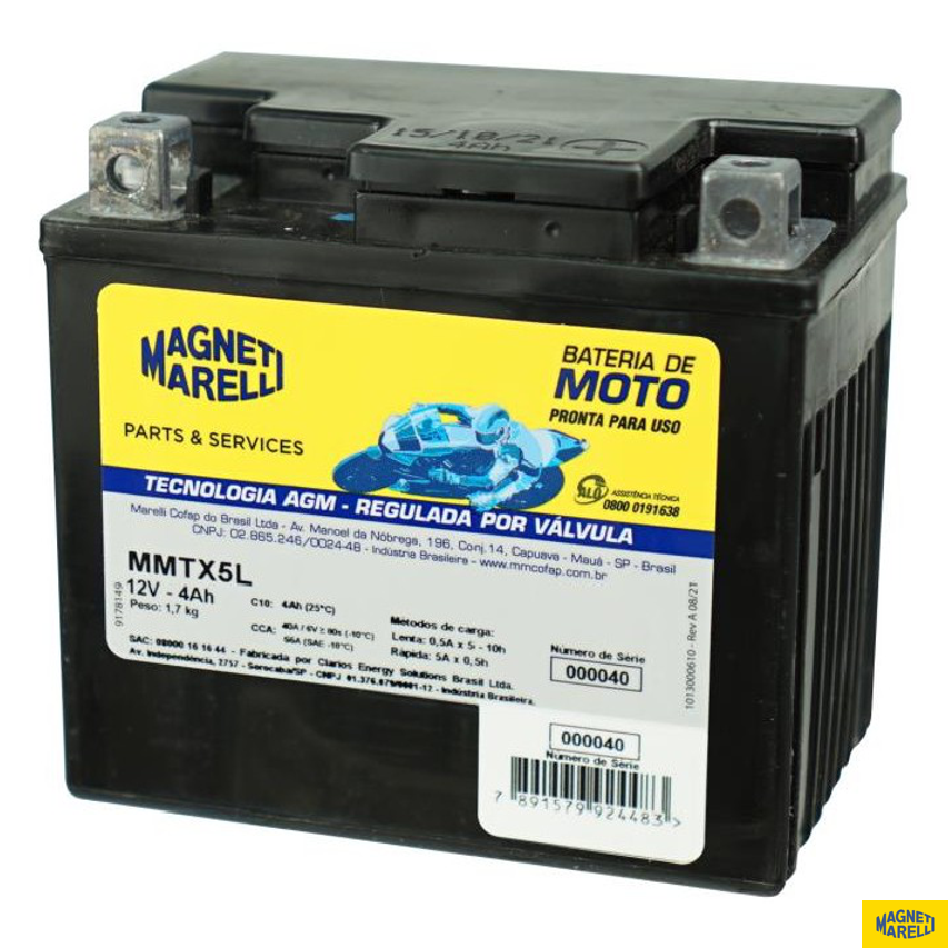 Bateria para Moto 12V 4Ah - Magneti Marelli - MMTX5L