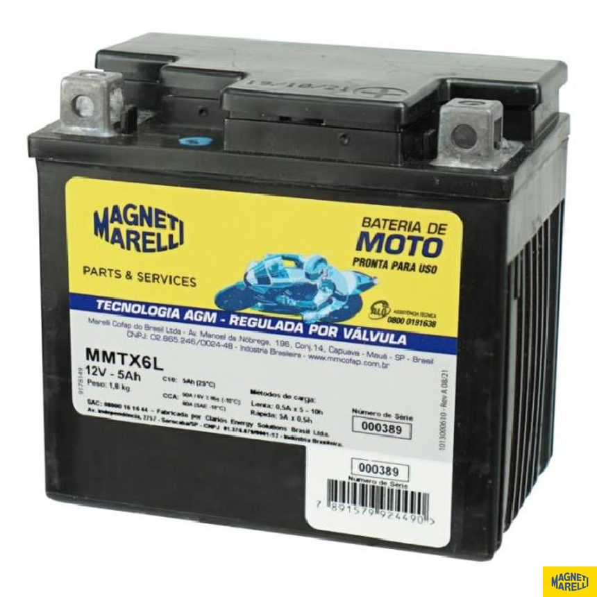 Bateria para Moto 12V 5Ah - Magneti Marelli - MMTX6L