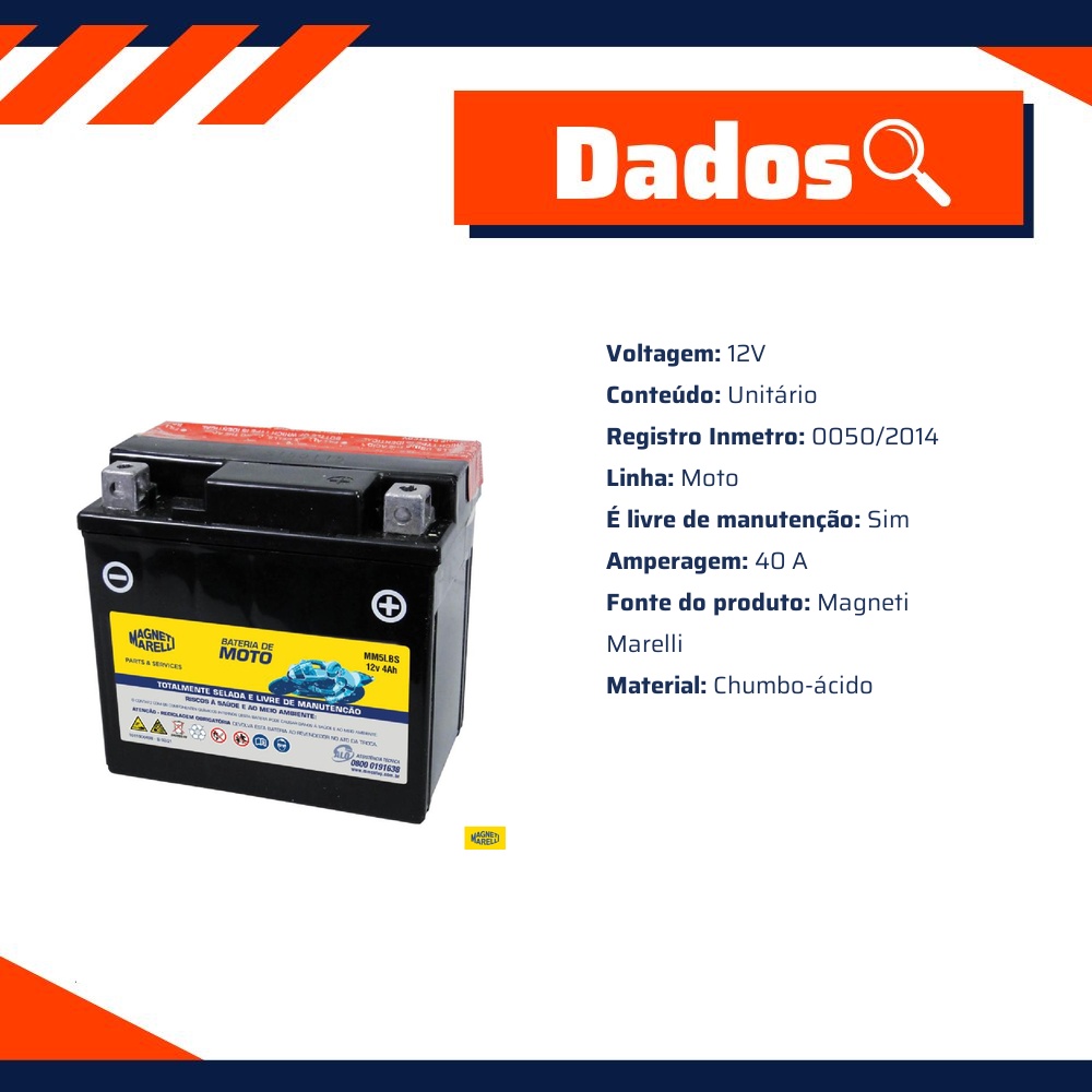 Bateria para Moto 12V 4Ah - Magneti Marelli - MM5LBS