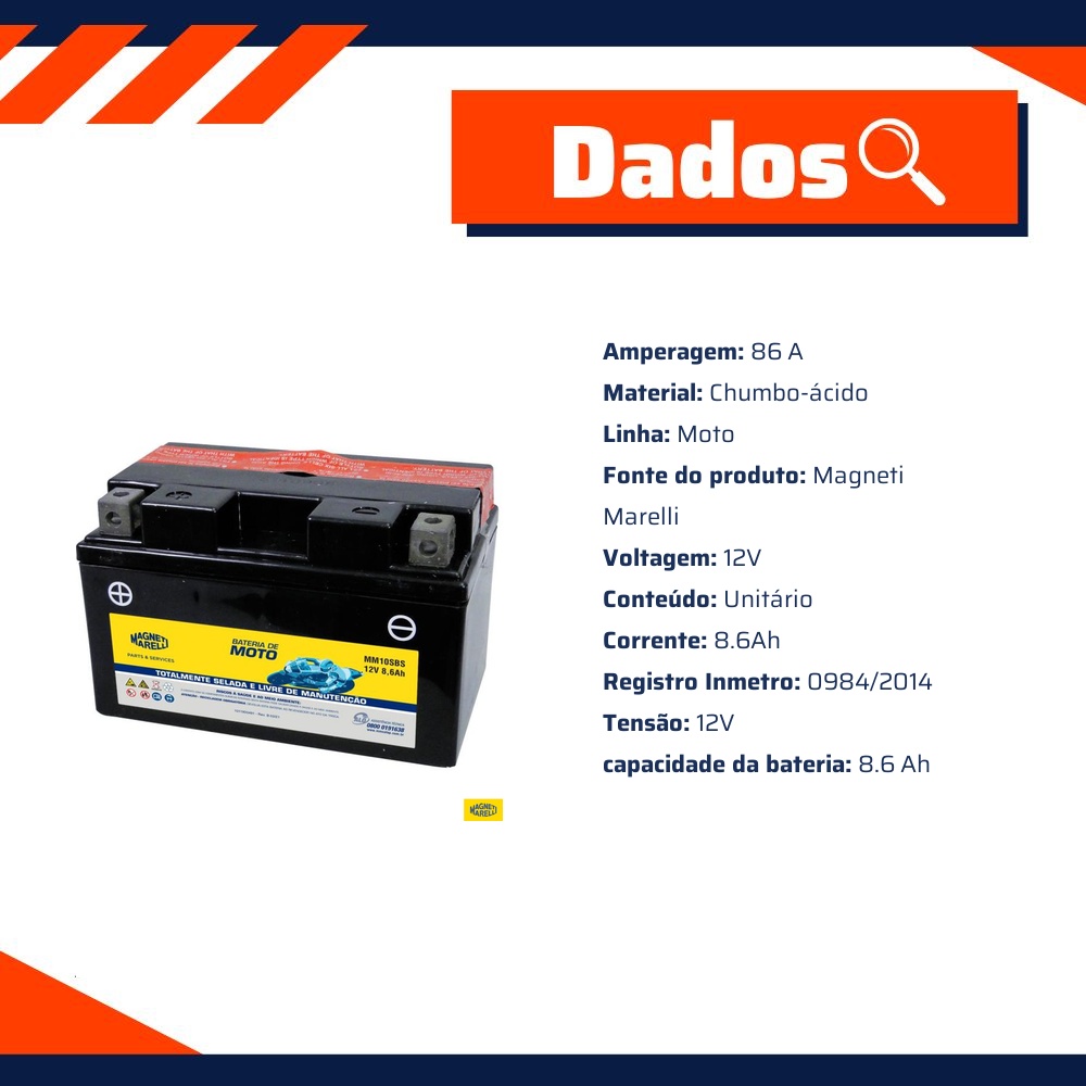 Bateria para Moto 12V 8.6Ah - Magneti Marelli - MM10SBS