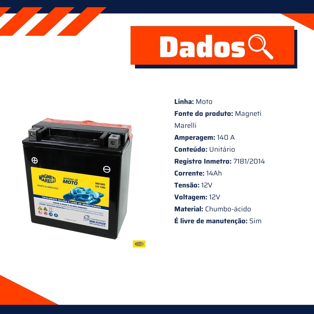 Bateria para Moto 12V 14Ah - Magneti Marelli - MM16BS