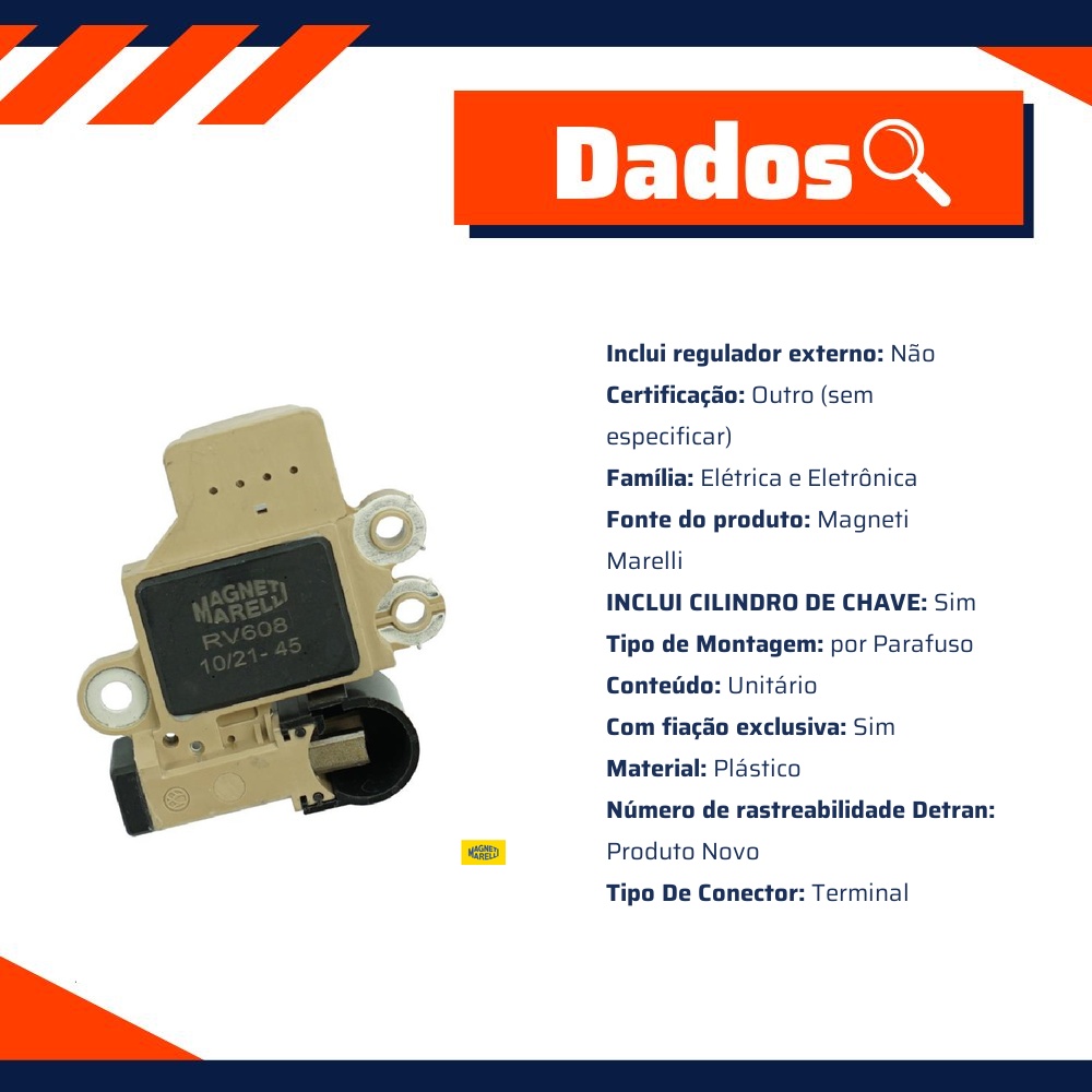 Regulador de Voltagem para JAC J6 - Magneti Marelli - RV608