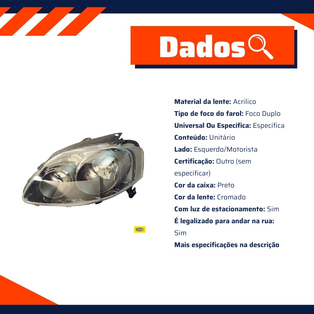 Farol Esquerdo para Volkswagen FOX - Magneti Marelli - IMM0511023