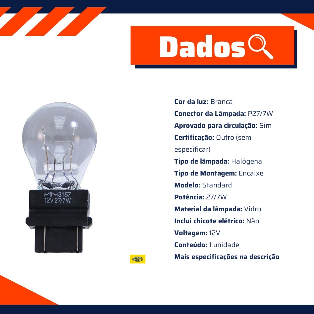 10 Lâmpadas Luz De Ré / 12V 27/7W W2.5X16Q P27/7W Standard - Magneti Marelli - LMM3157