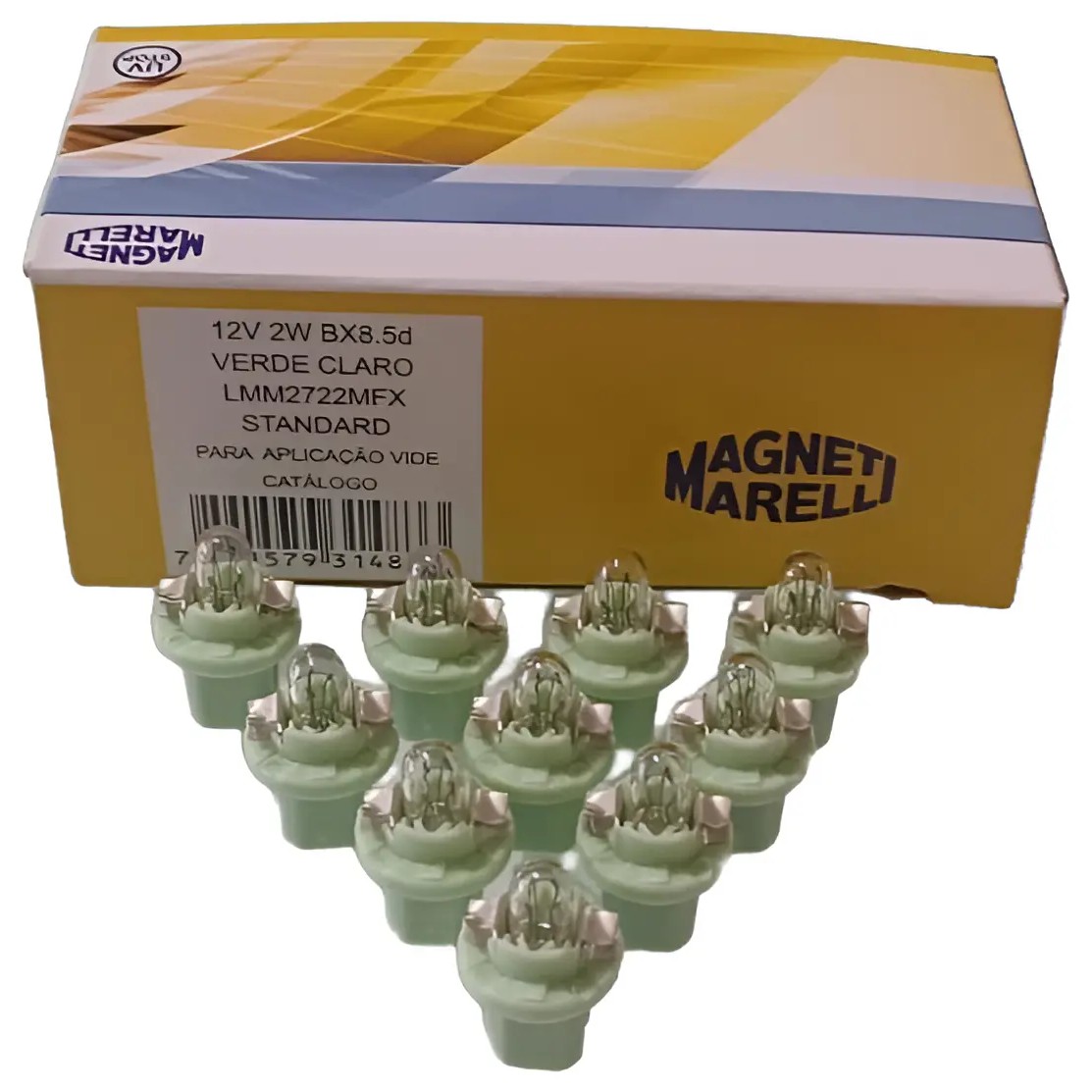 10 Lâmpadas Luz Do Painel / 12V 2W Bx8.5D Verde Claro Standard Pinguinho - Magneti Marelli - LMM2722MFX