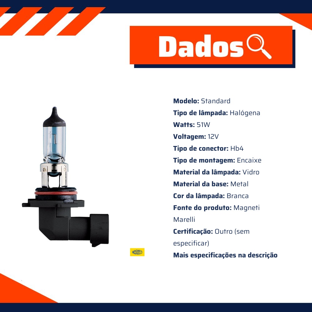 Lâmpada Neblina / 12V 51W P22D Hb4 Standard - Magneti Marelli - LMM9006
