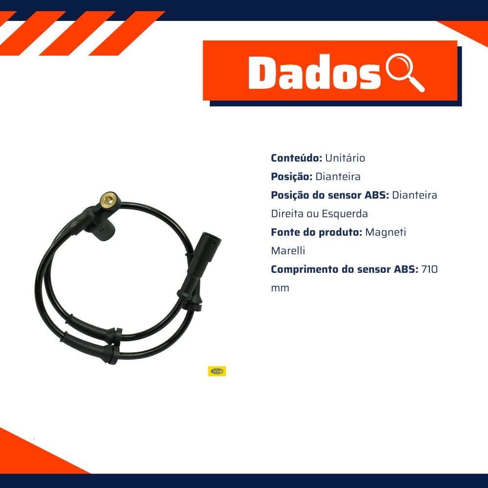 Sensor ABS da Roda Dianteira para Renault Megane e Scenic - Magneti Marelli - ABSMM690-DD/DE