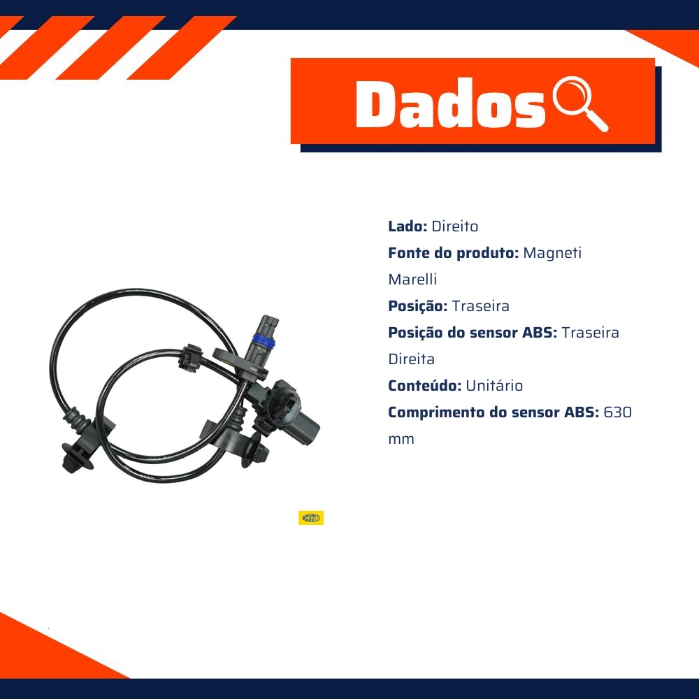 Sensor ABS da Roda Traseira Direita para Honda Civic - Magneti Marelli - ABSMM590-TD