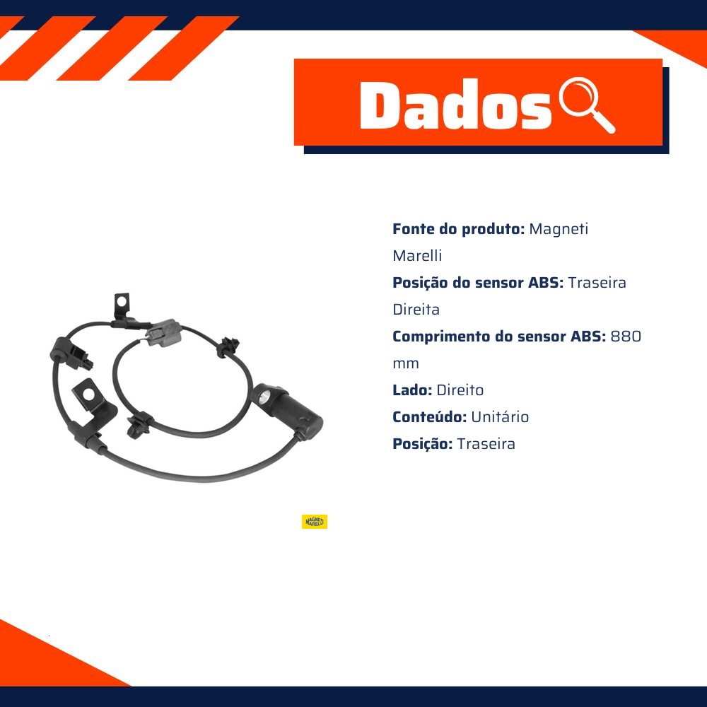 Sensor ABS da Roda Traseira Direita para Mitsubishi L200 e Pajero Dakar - Magneti Marelli - ABSMM760-TD