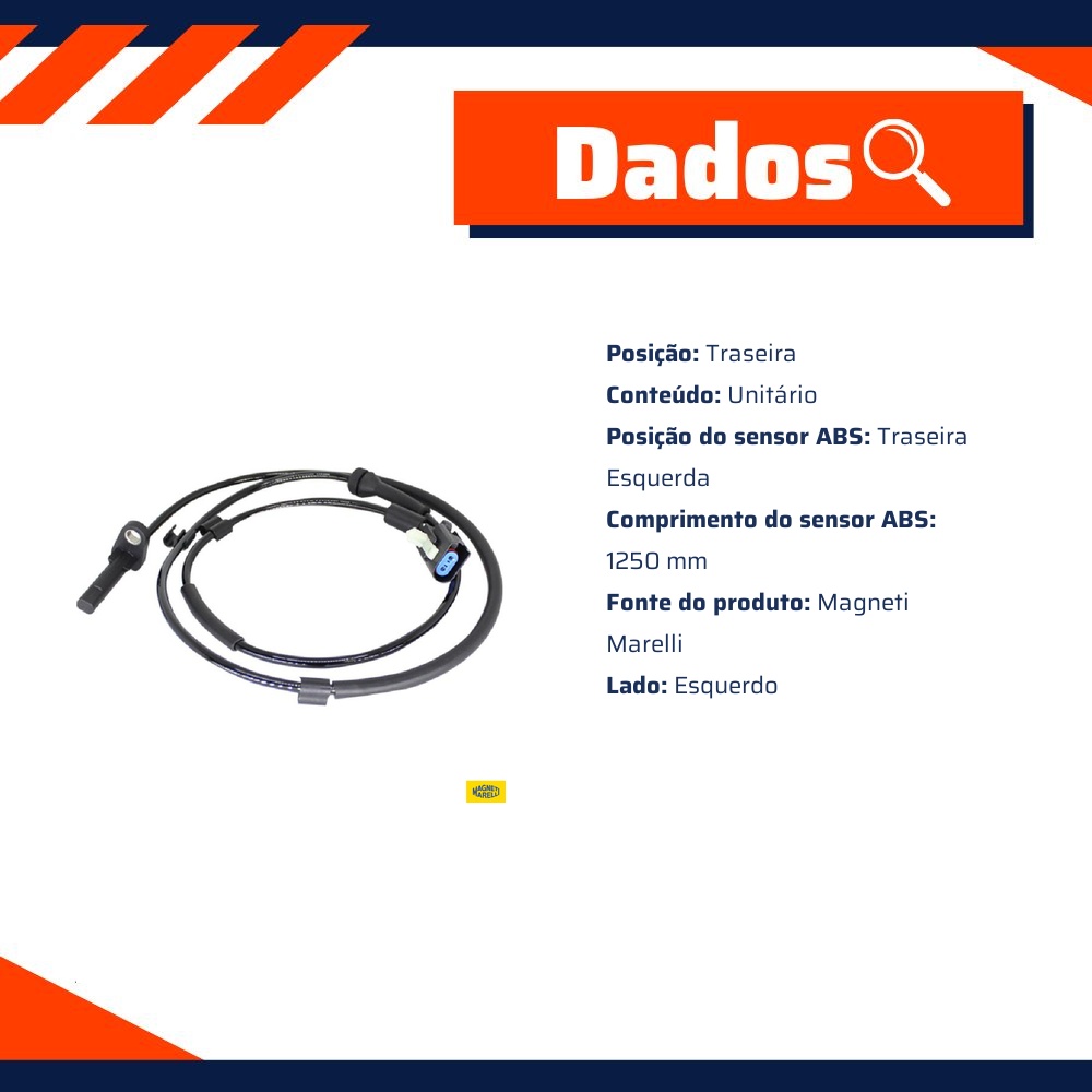 Sensor ABS da Roda Traseira Esquerda para Ford Transit - Magneti Marelli - ABSMM630-TE