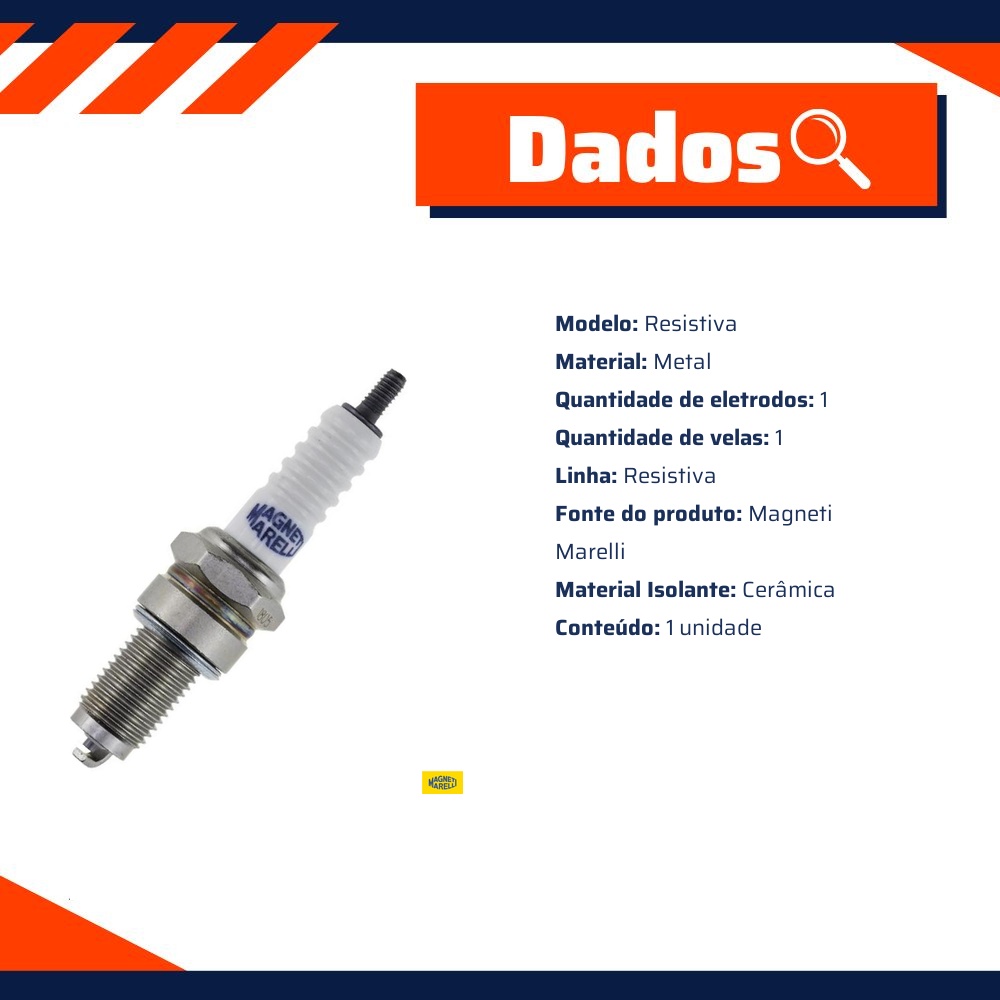 Vela de Ignição Resistiva - Magneti Marelli - DR8CMM-9
