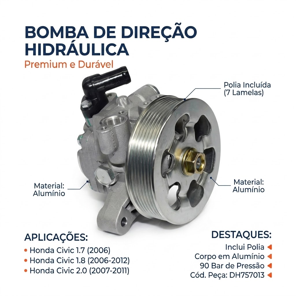 Bomba de Direção Hidráulica para Honda Civic - Indisa - DH757013