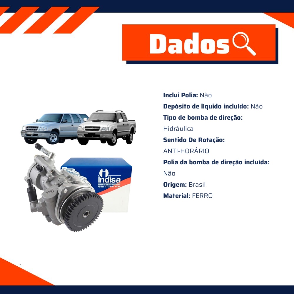 Bomba de Direção Hidráulica para Chevrolet Blazer S10 - Indisa - DH252100