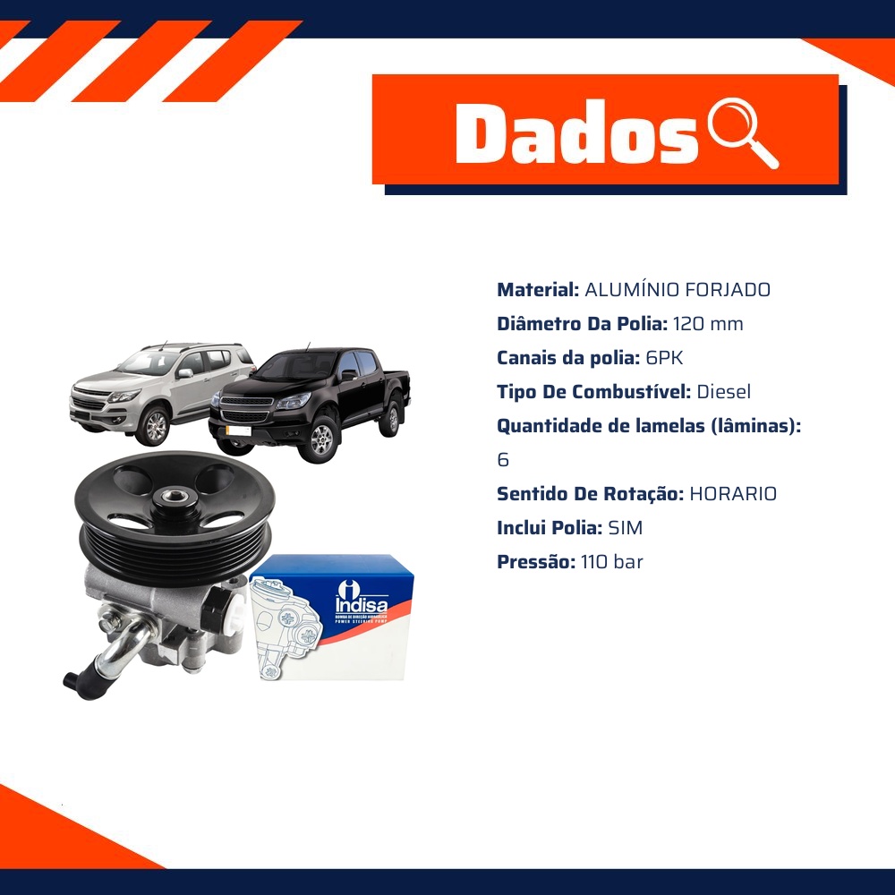Bomba de Direção Hidráulica para Chevrolet S10 Trailblazer - Indisa - DH252118