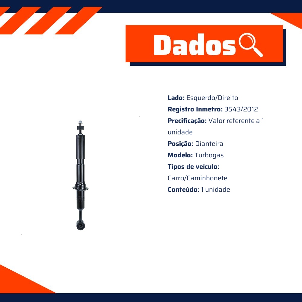 Amortecedor Turbogas Dianteiro Direito ou Esquerdo da Suspensão para Toyota Sw4 - Cofap - GL13835