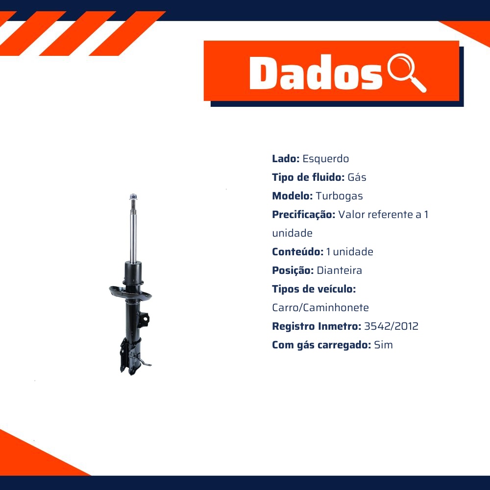 Amortecedor Turbogas Dianteiro Esquerdo da Suspensão para Hyundai HB20 - Cofap - GP30631