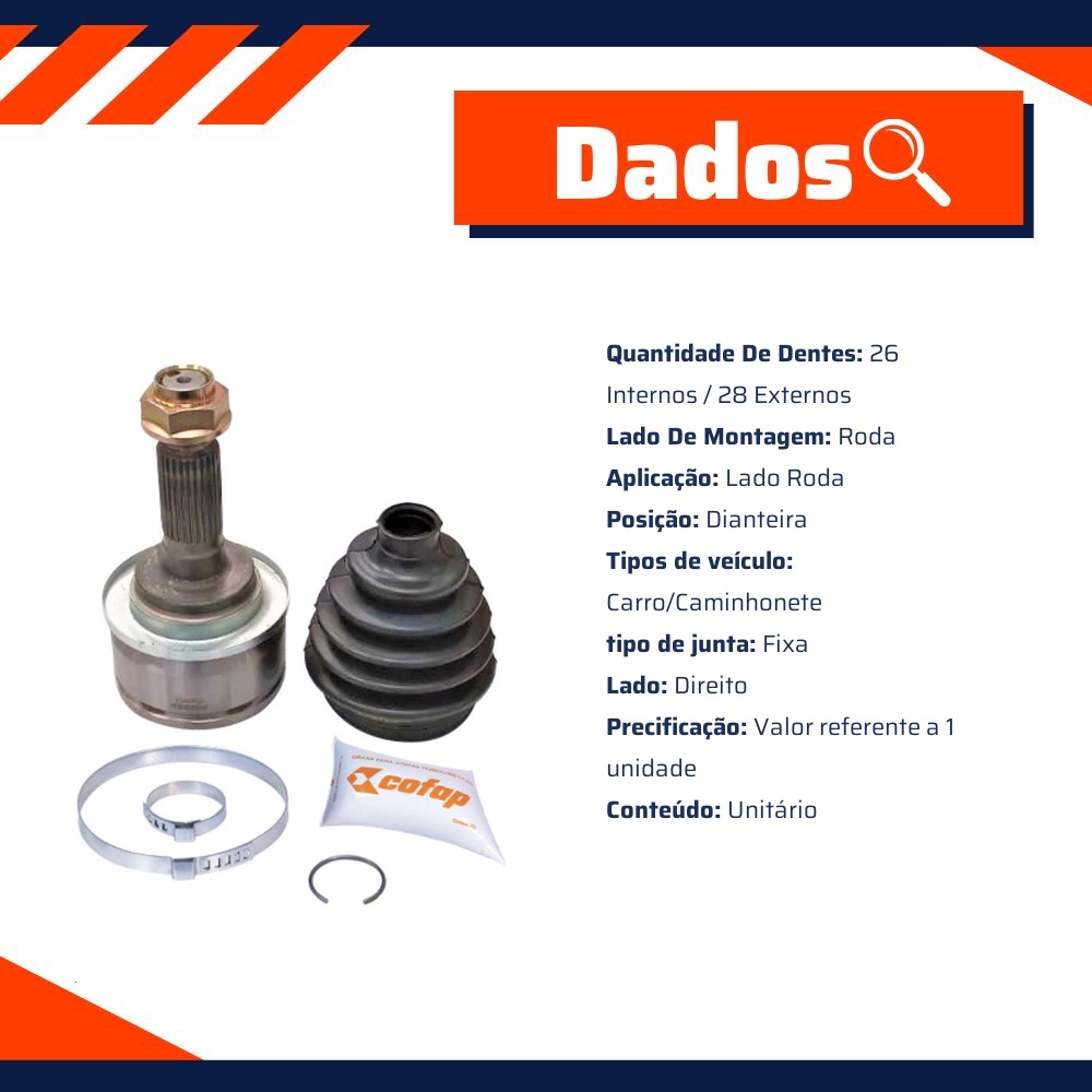 Junta Homocinética Fixa Dianteira Lado Roda para Ford Ranger - Cofap - JHC08123