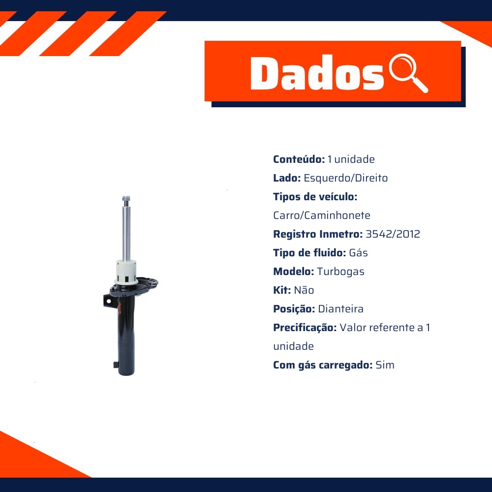 Amortecedor Turbogas Dianteiro Direito ou Esquerdo da Suspensão para Volkswagen Tiguan - Cofap - GP33461