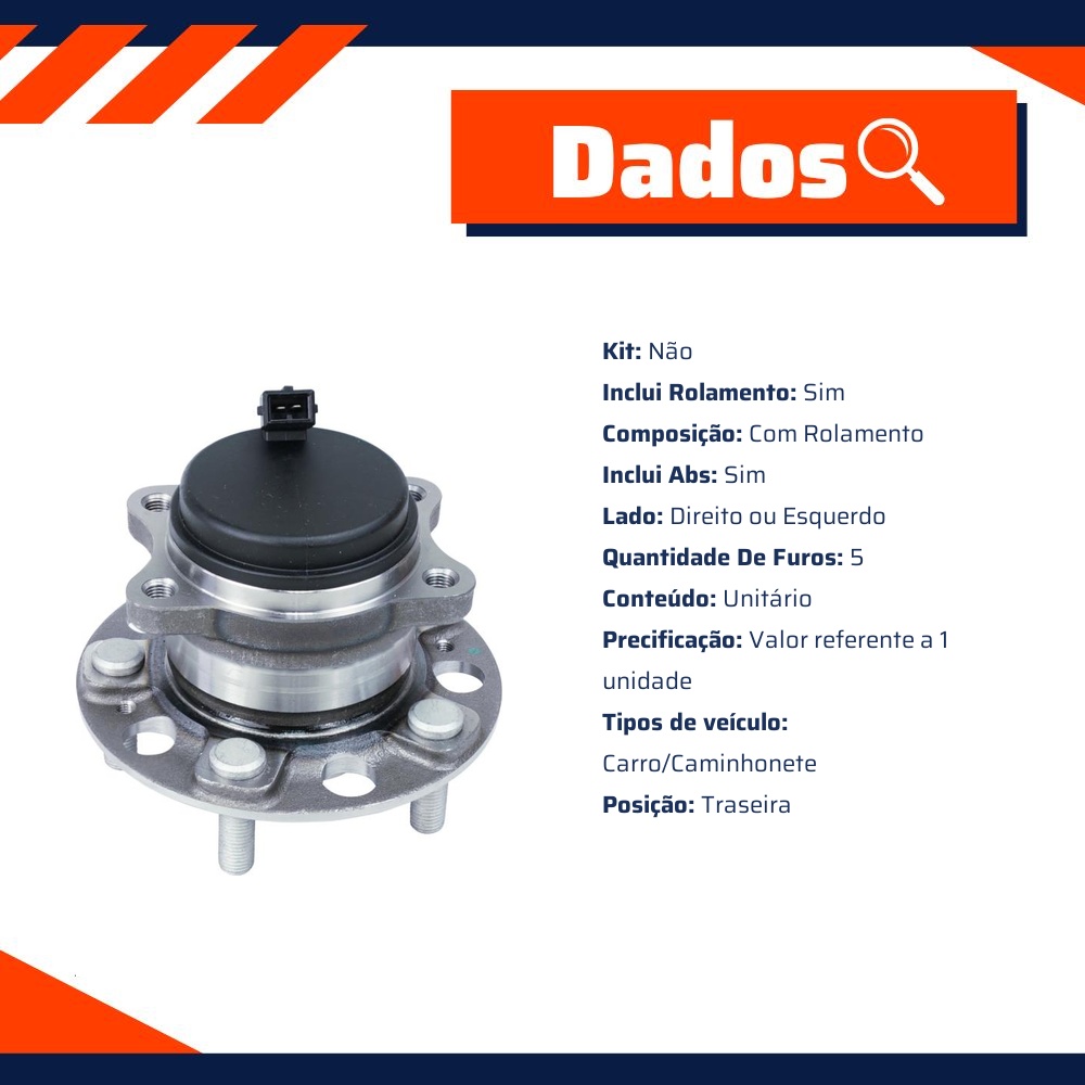Cubo de Roda Traseiro 5 Furos com Rolamento e ABS para Hyundai Tucson e KIA Sportage - Cofap - CRC32014