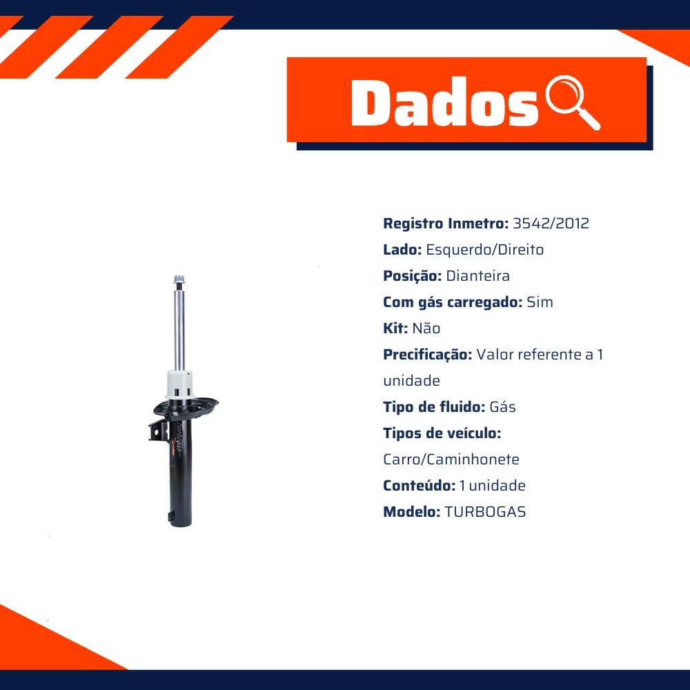 Amortecedor Turbogas Dianteiro Direito ou Esquerdo da Suspensão para Volkswagen Taos - Cofap - GP33507