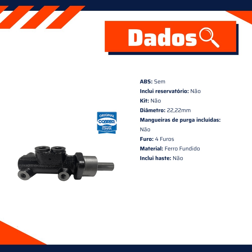 Cilindro Mestre Duplo para Fiat Uno - Cobreq - 0087-CM