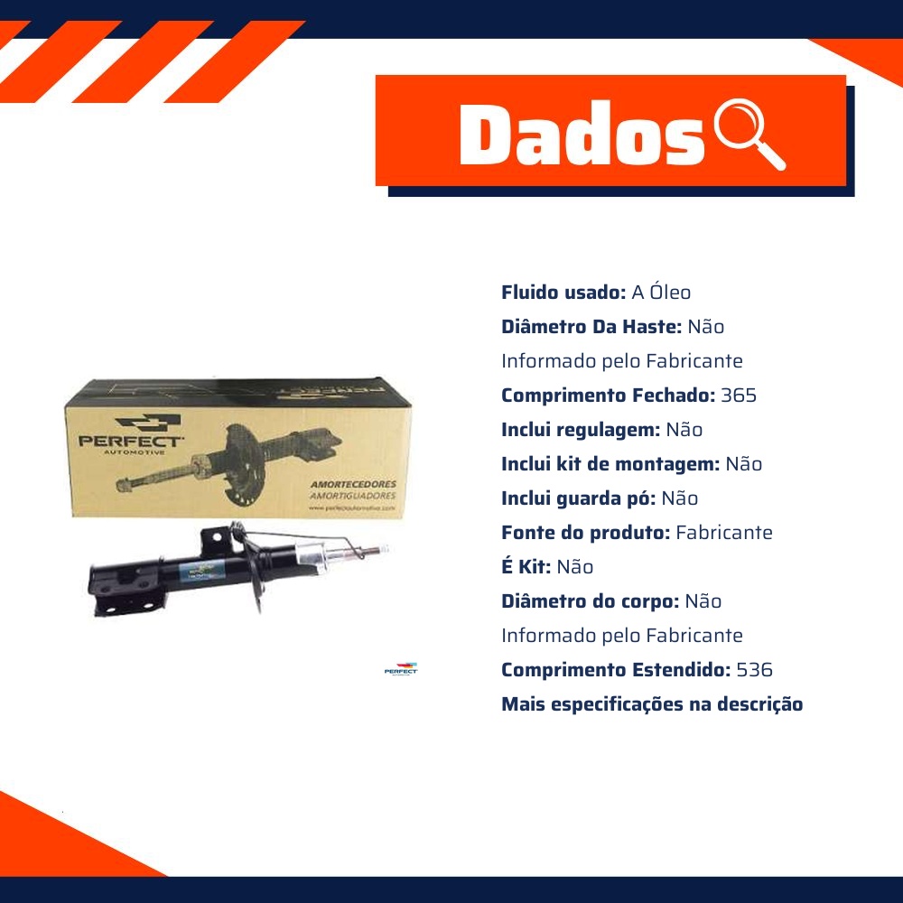 Amortecedor Dianteiro Direito da Suspensão para Toyota Yaris e Yaris Sedan - Perfect - AMD0710
